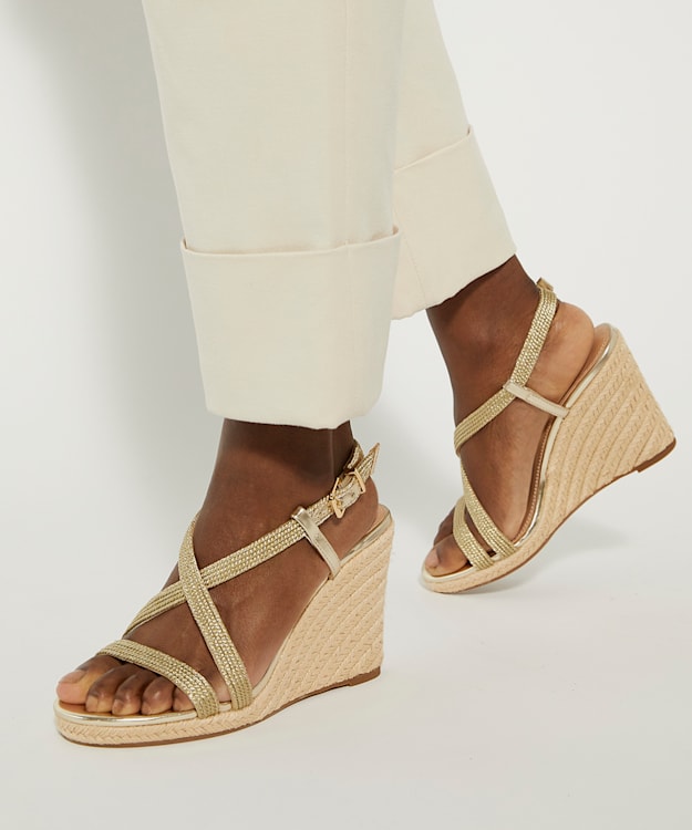 Dune London Keylas - Gold Embellished Raffia Wedge