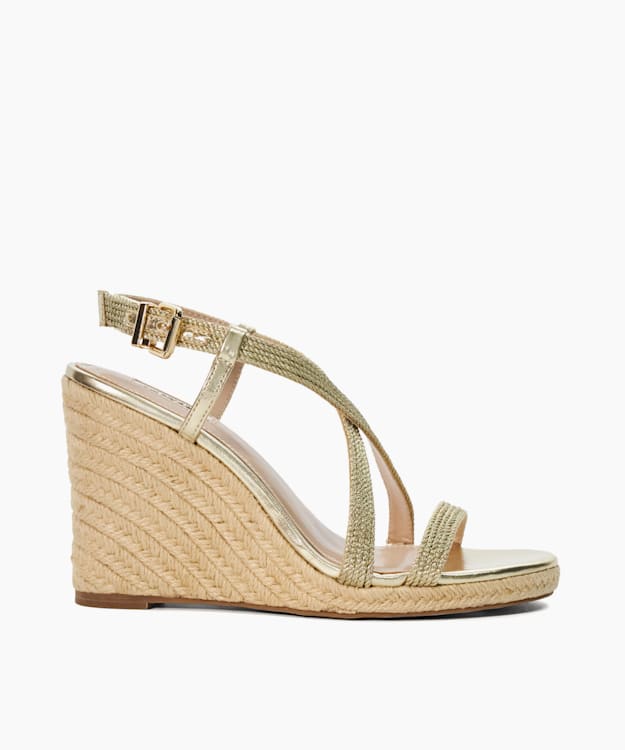 dune london Keylas - Gold Embellished Raffia Wedge