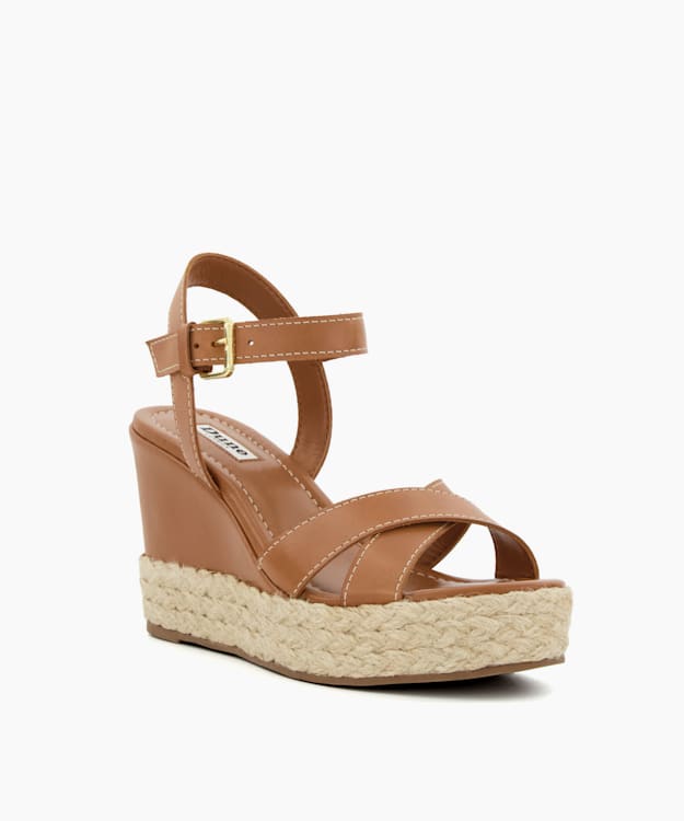 Dune London Kind - Tan Espadrille-Wedge-Heel Sandals
