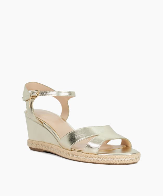 Dune London Kindal - Gold Reptile Print Wedge Sandal