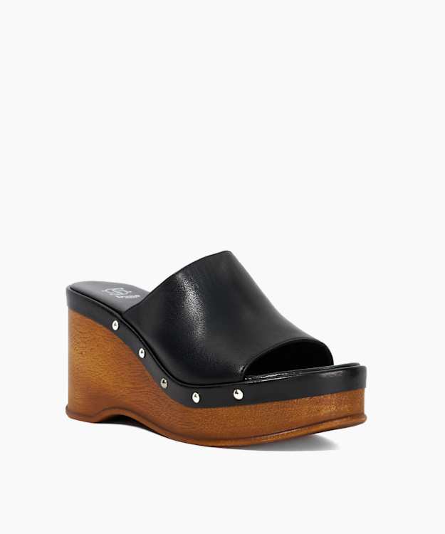 Dune London Kule - Black Leather Wedge Mule