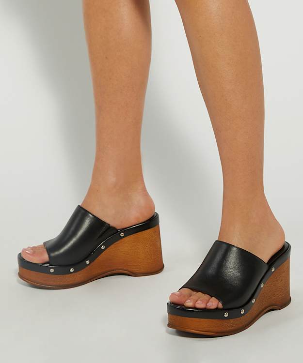 Dune London Kule - Black Leather Wedge Mule
