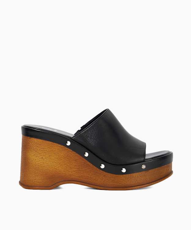 dune london Kule - Black Leather Wedge Mule