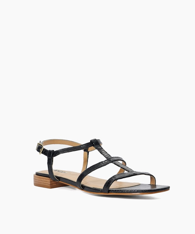 Dune London Ladi - Black Flat Leather Sandals