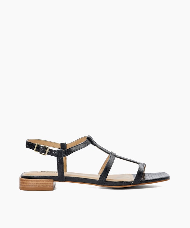 dune london Ladi - Black Flat Leather Sandals