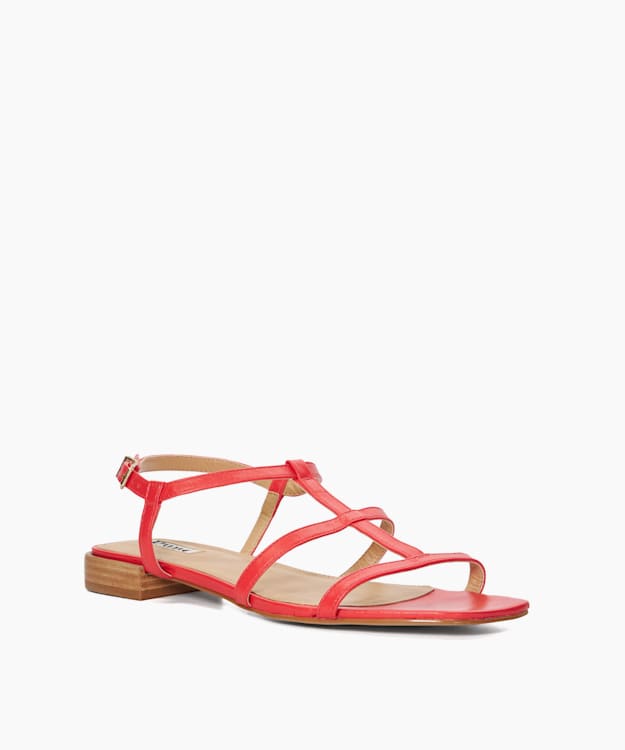 Dune London Ladi - Red Flat Leather Sandals