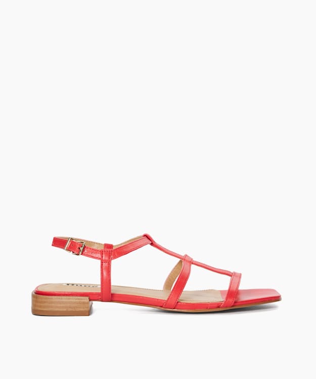 dune london Ladi - Red Flat Leather Sandals