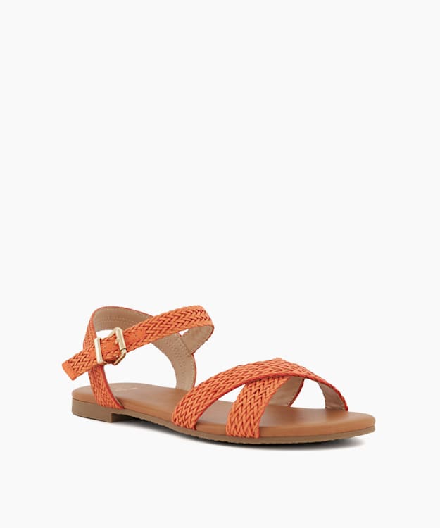 Dune London Lalisa - Orange Woven-Strap Flat Sandals