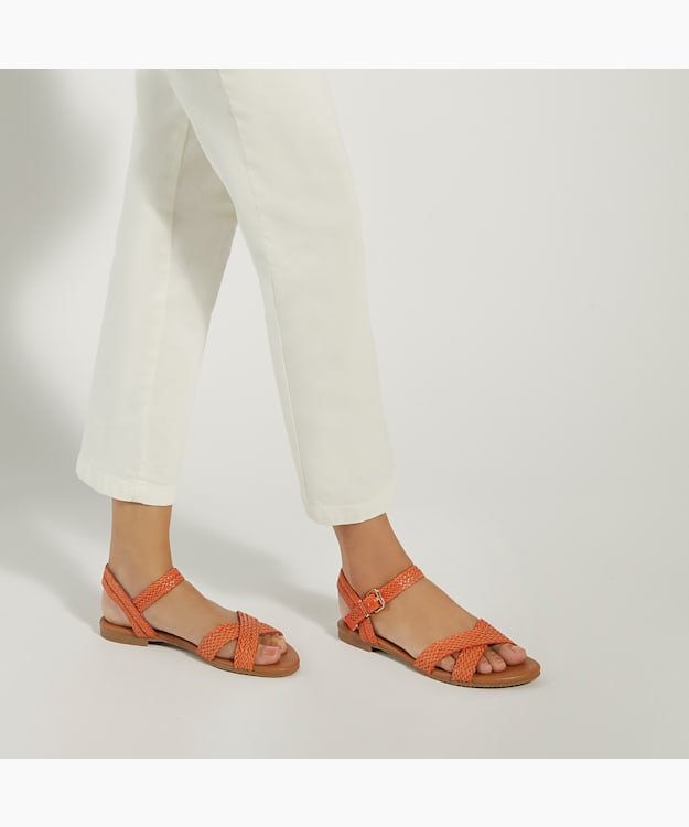 Dune London Lalisa - Orange Woven-Strap Flat Sandals