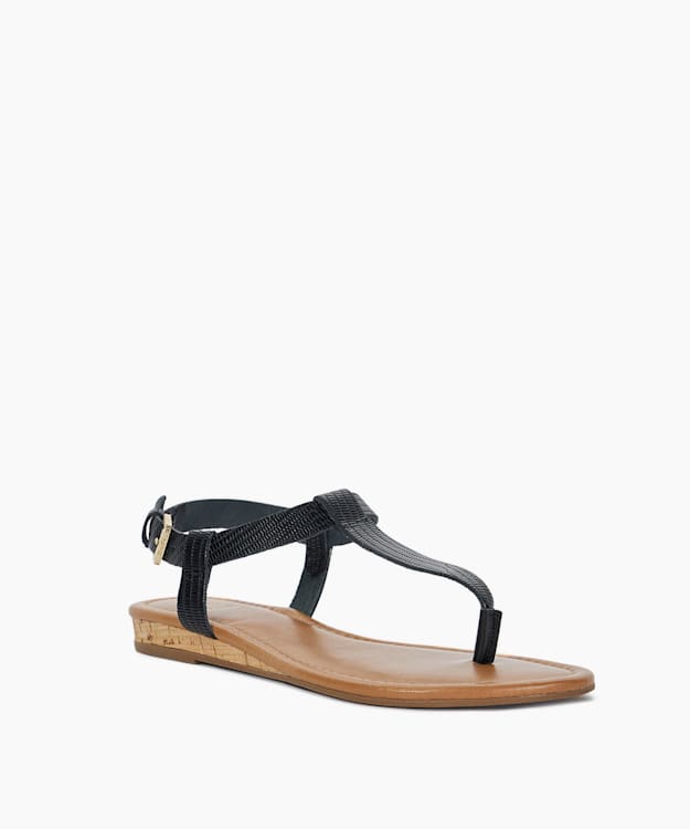 Dune London Lari - Black Cork Wedge Sandals