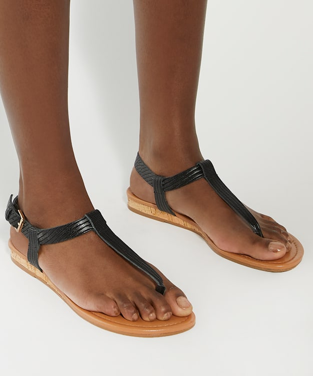 Dune London Lari - Black Cork Wedge Sandals