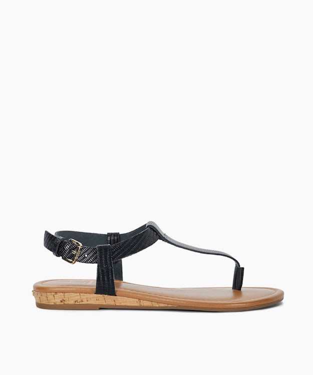 dune london Lari - Black Cork Wedge Sandals
