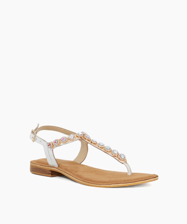 Dune London Larvo - Ecru Leather Embellished Sandals