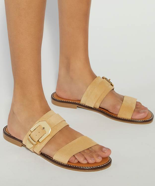 Dune London Lawe - Sand Suede Double Strap Sandals