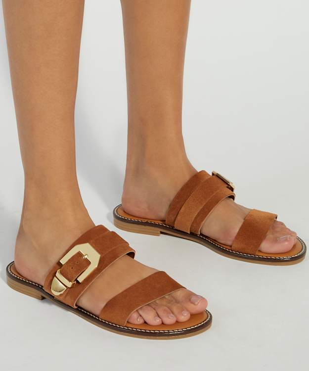 Dune London Lawe - Tan Suede Double Strap Sandals