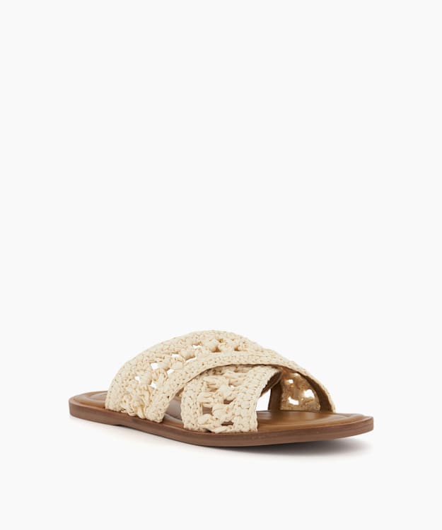 Dune London Level - Natural Crochet Flat Sandals