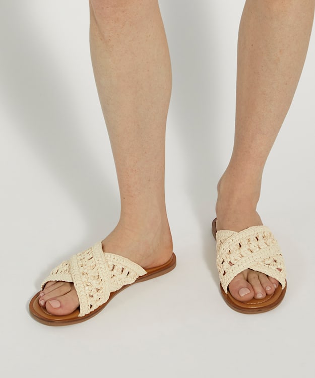 Dune London Level - Natural Crochet Flat Sandals