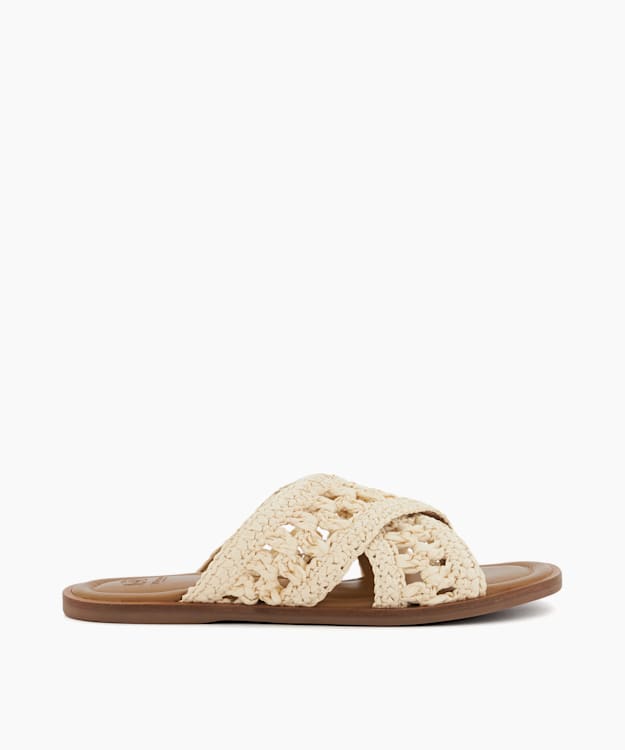 dune london Level - Natural Crochet Flat Sandals