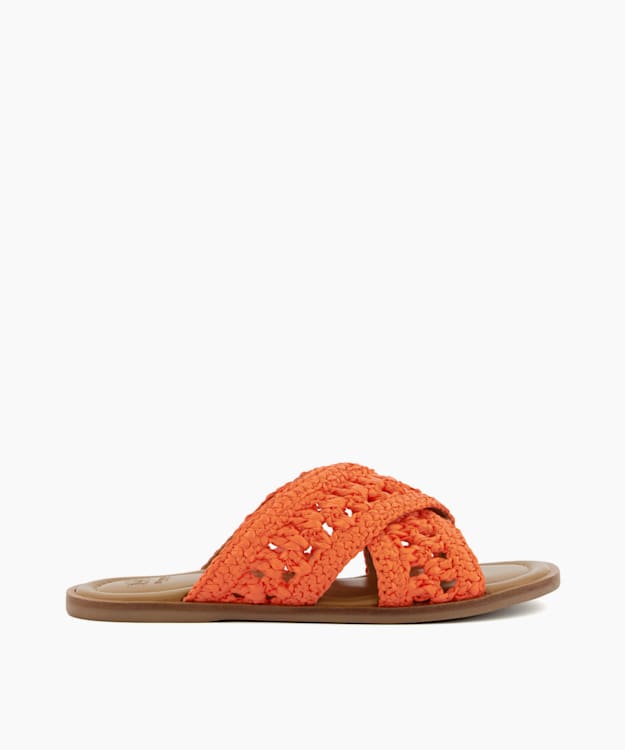 dune london Level - Orange Crochet Flat Sandals