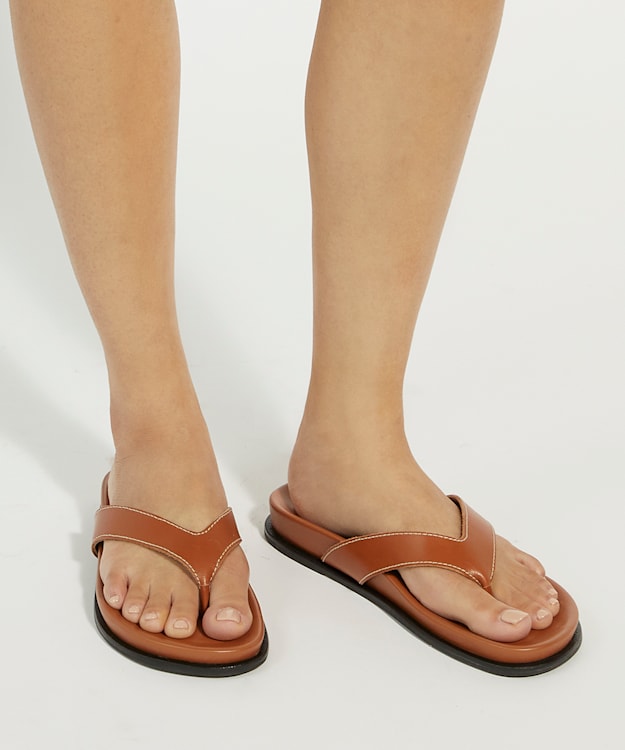 Dune London Lindos - Tan Leather Toe-Post Sandals