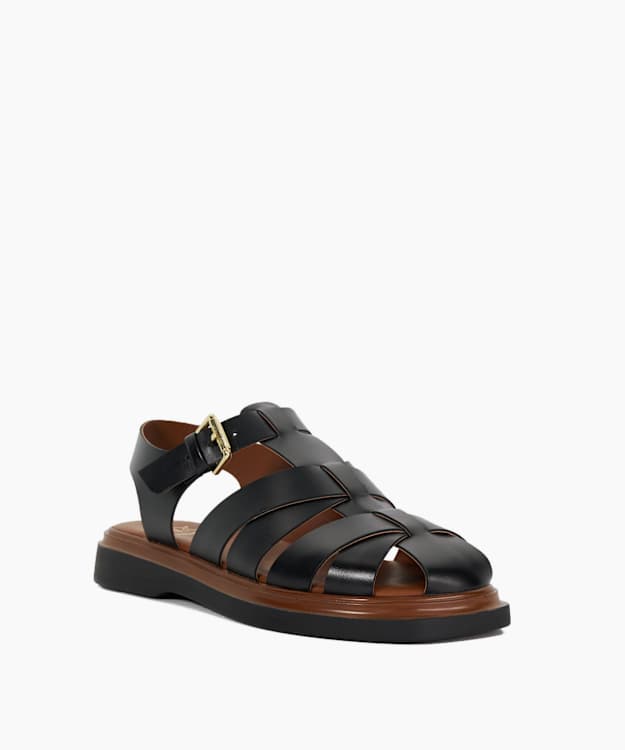 Dune London Lisherman - Black Flat Fisherman Sandals