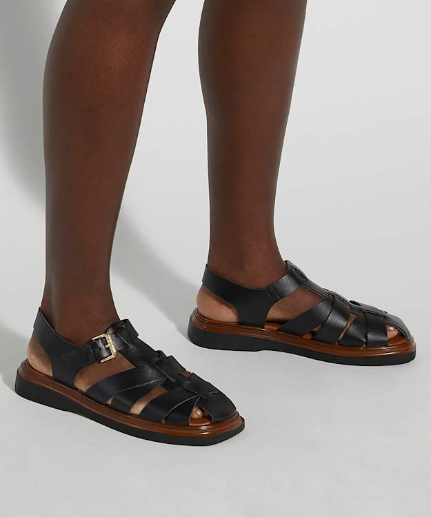 Dune London Lisherman - Black Flat Fisherman Sandals