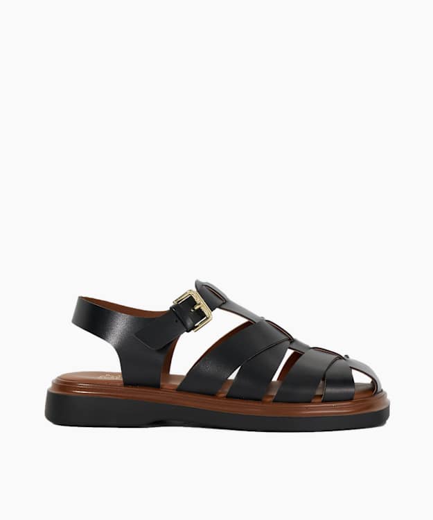 dune london Lisherman - Black Flat Fisherman Sandals