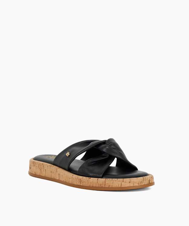 Dune London Lita - Black Cork Wedge Open Toe Sandals