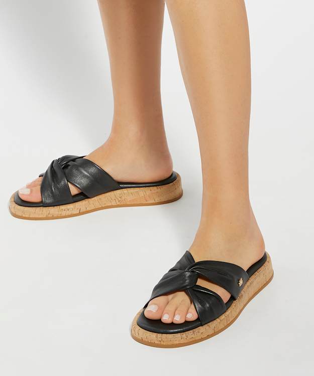 Dune London Lita - Black Cork Wedge Open Toe Sandals