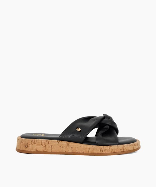 dune london Lita - Black Cork Wedge Open Toe Sandals