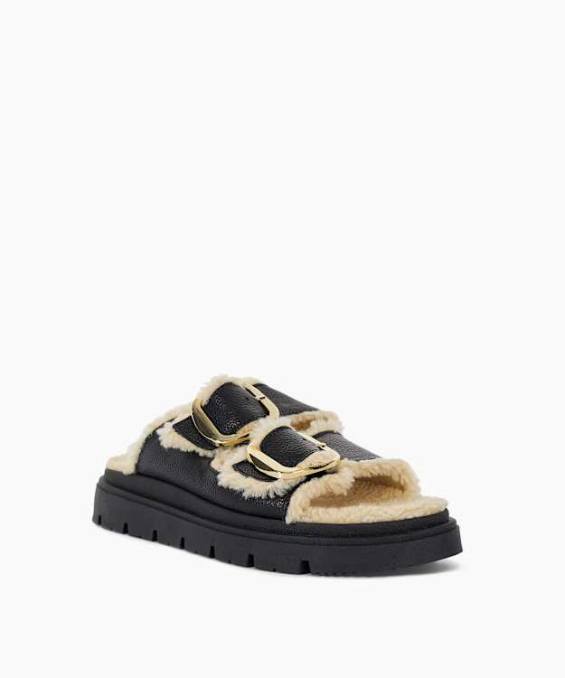 Dune London Lodge - Black Cosy Lined Two Bar Mules