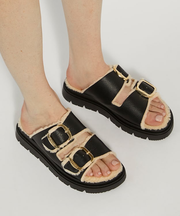 Dune London Lodge - Black Cosy Lined Two Bar Mules