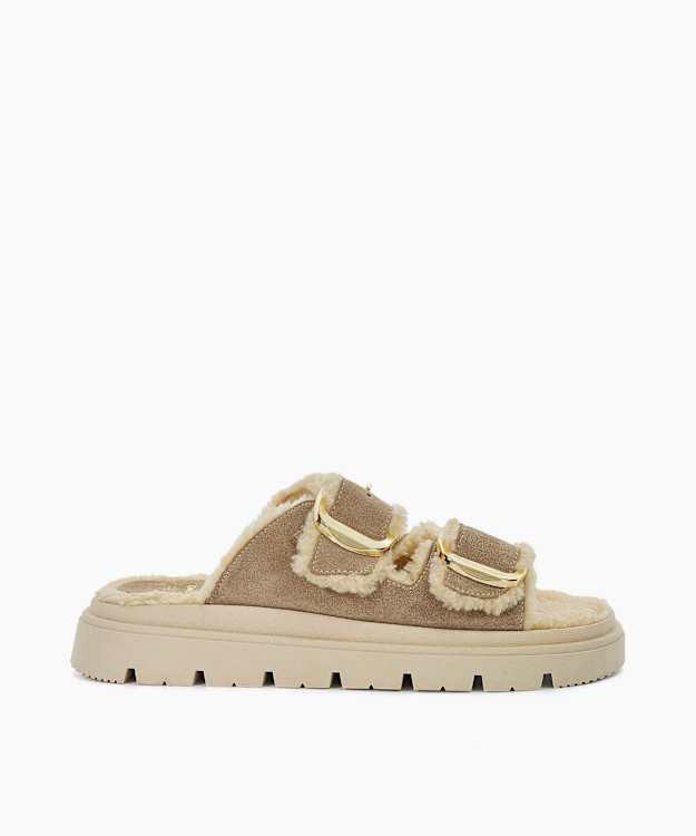 dune london Lodge - Sand Cosy Lined Two Bar Mules
