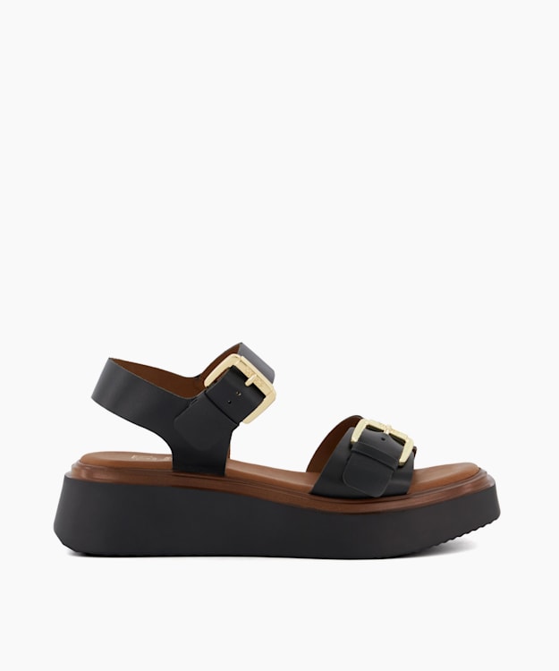 dune london Loells - Black Casual Flatform Sandals