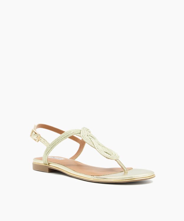 Dune London Logics - Gold Thong-Strap Flat Sandals