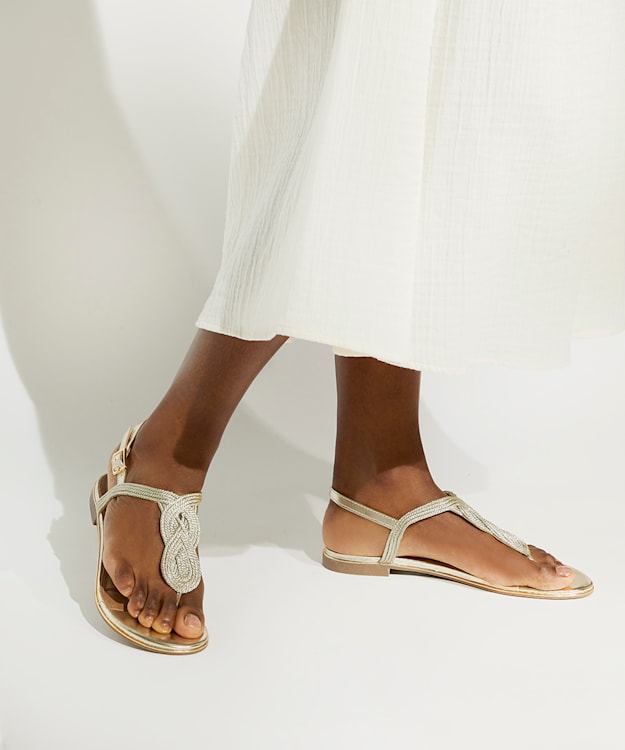 Dune London Logics - Gold Thong-Strap Flat Sandals