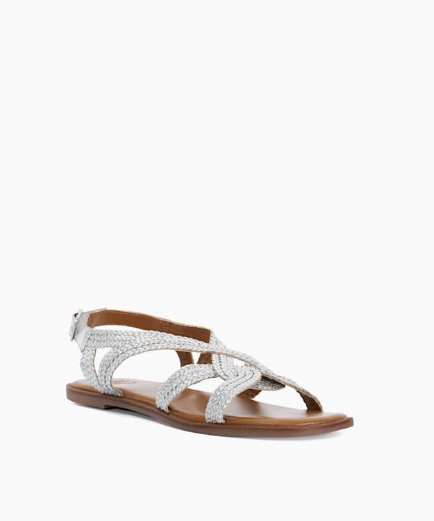 Dune London Lorra - Silver Woven Cross Strap Sandals