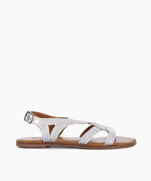 dune london Lorra - Silver Woven Cross Strap Sandals