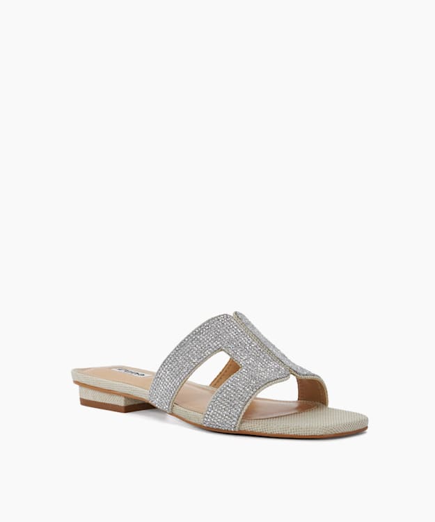 Dune London Loupe - Silver Diamante Flat Sliders