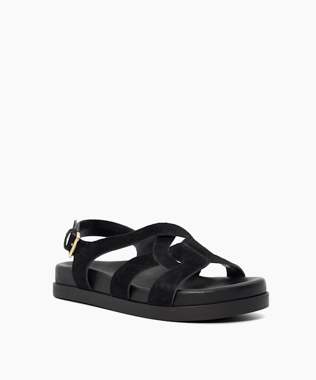Dune London Loupin - Black Flat Suede Sandals
