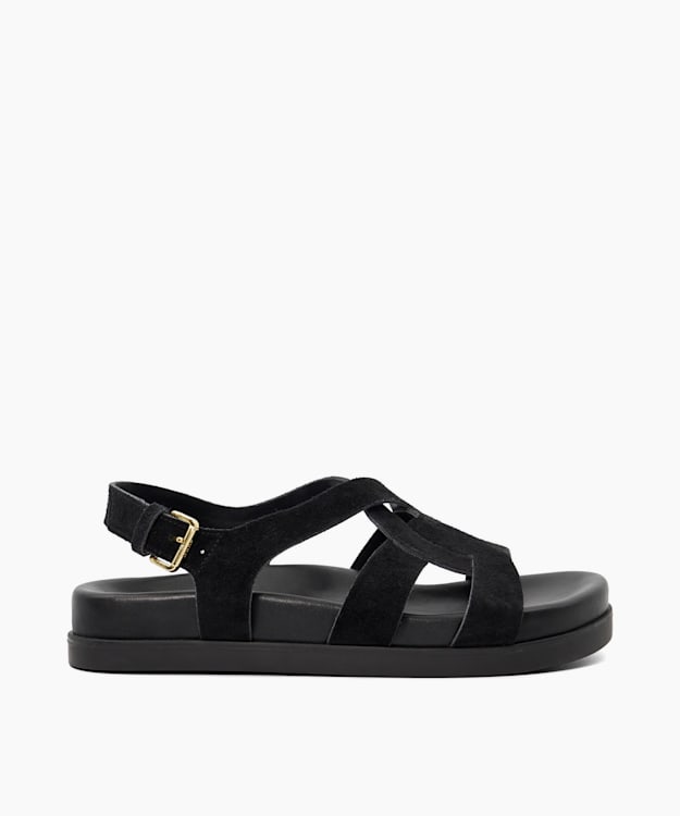 dune london Loupin - Black Flat Suede Sandals