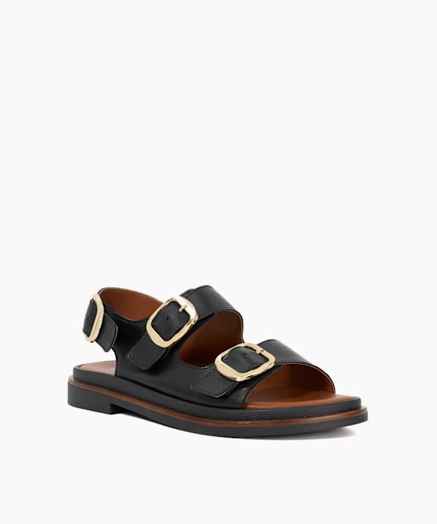 Dune London Luckles - Black Triple Buckle Sandals
