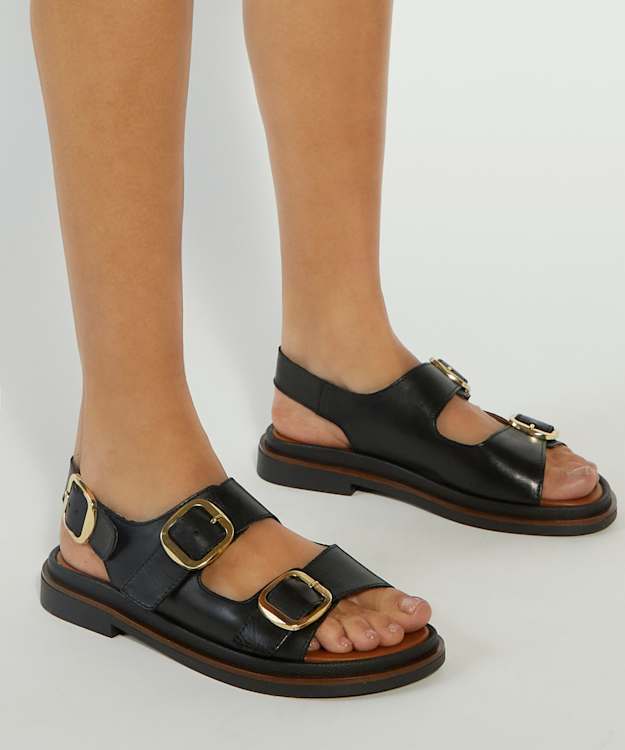 Dune London Luckles - Black Triple Buckle Sandals