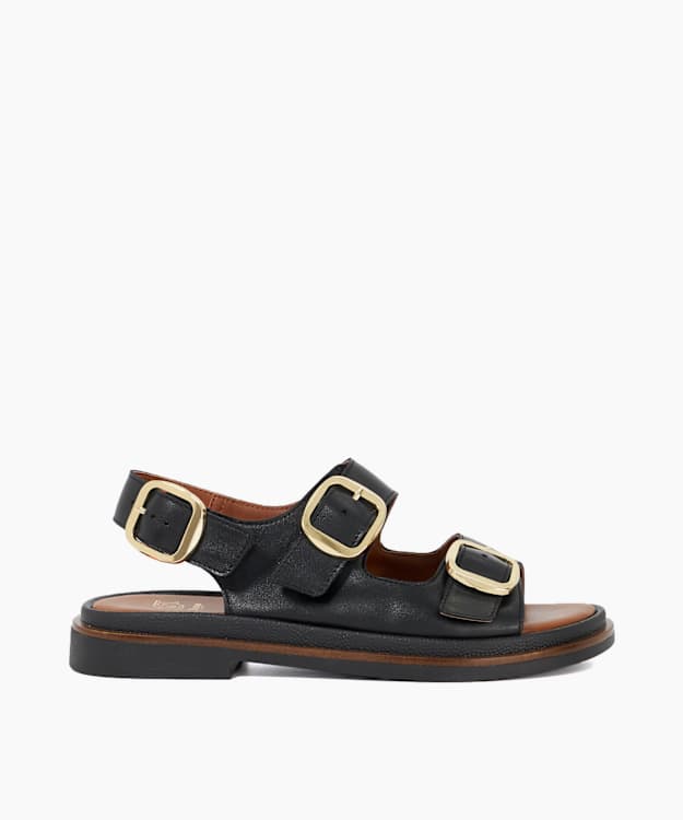 dune london Luckles - Black Triple Buckle Sandals