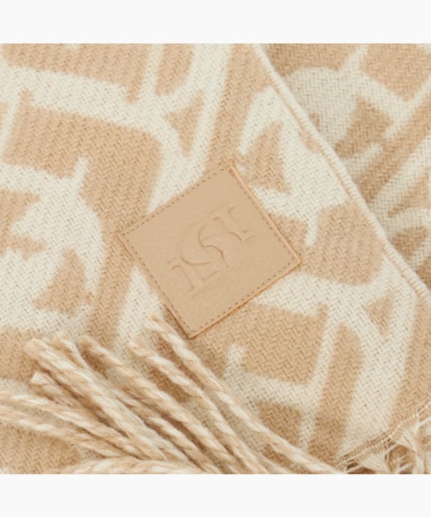 Dune London Luke - Cream Logo Print Fringed Scarf