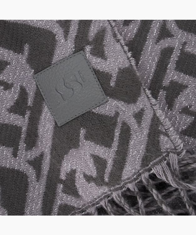 Dune London Luke - Grey Fringe-Trim Monogram Scarf