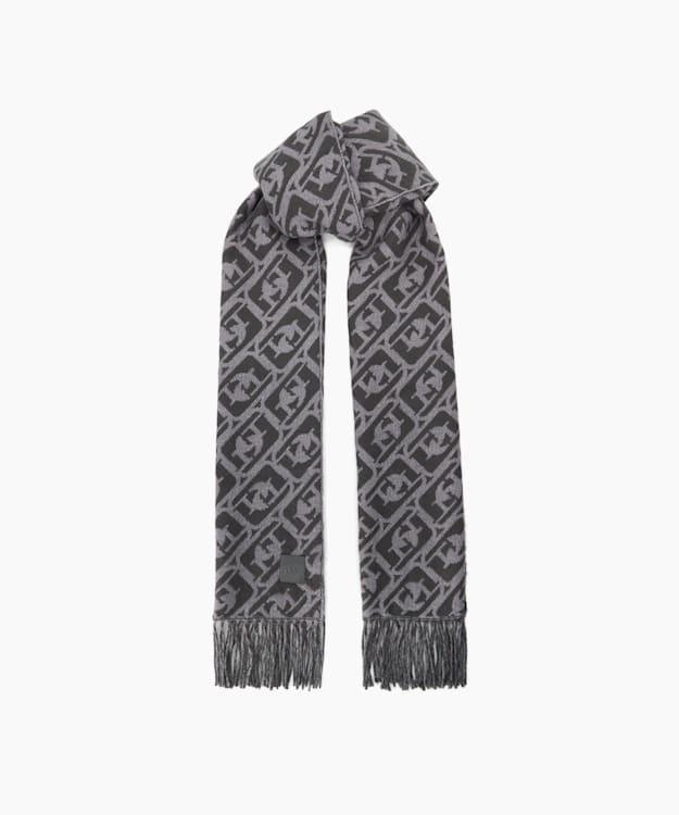 dune london Luke - Grey Fringe-Trim Monogram Scarf