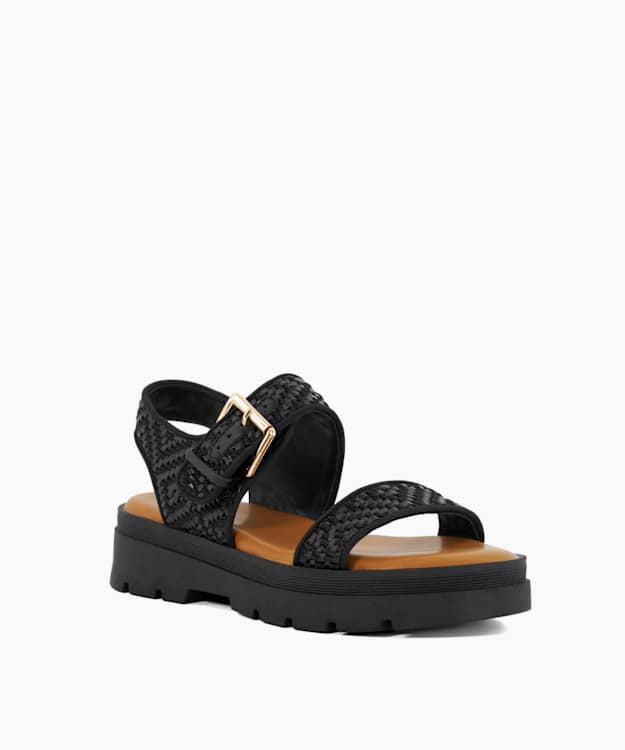 Dune London Lulla - Black Open Toe Flat Sandals