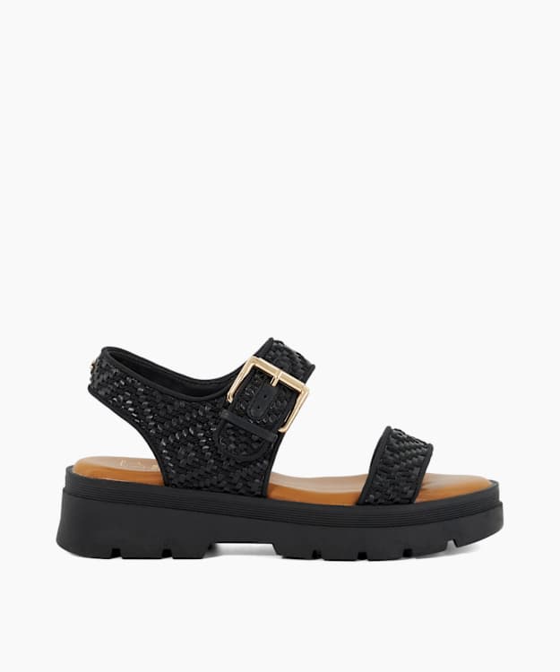 dune london Lulla - Black Open Toe Flat Sandals