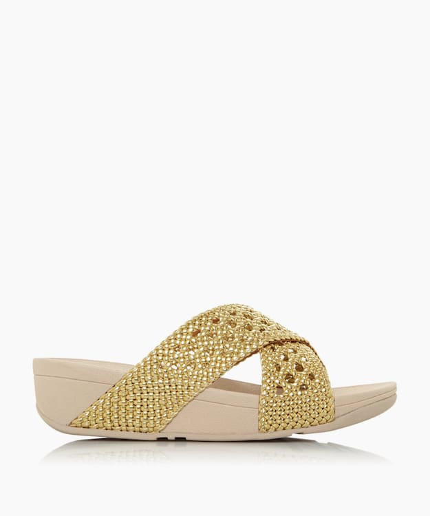 dune london Lulu Wicker - Gold Wicker Wedge Sandals